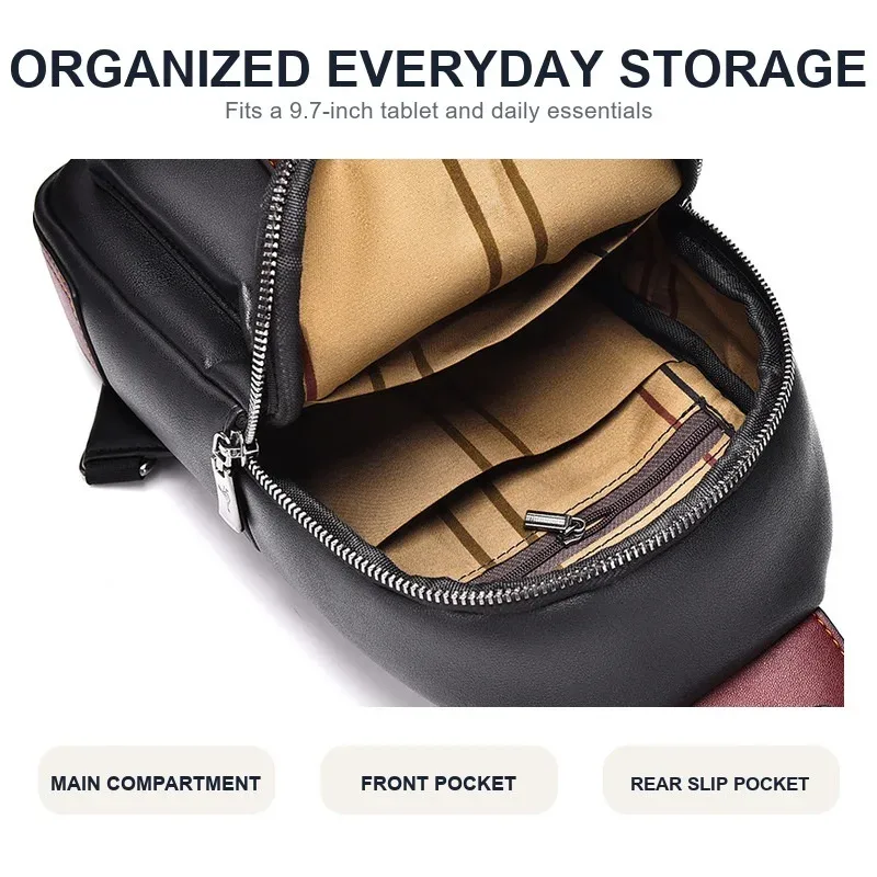 sac de poitrine en cuir pour homme, sac bandoulière décontracté, sac messager pour voyage d'affaires, noir, marron