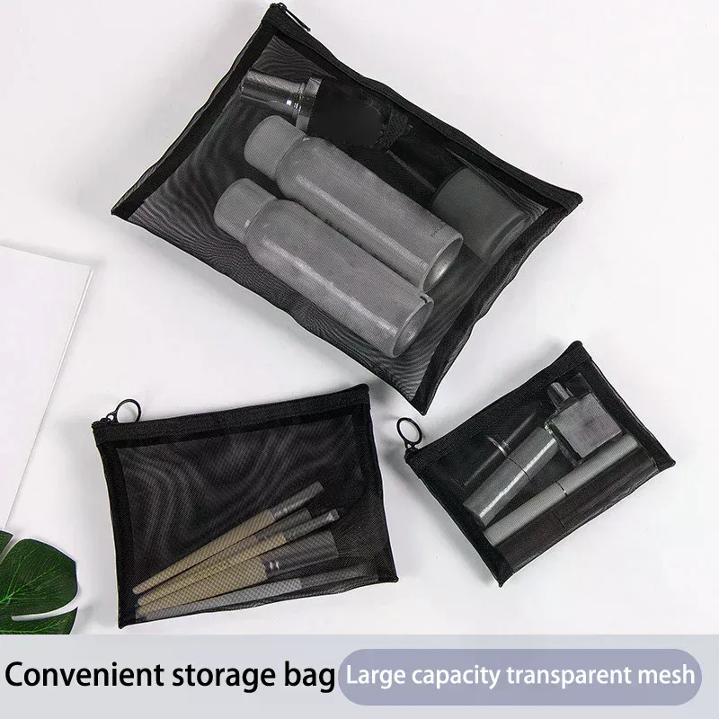 trousse toilette nylon transparent marron rose organisation maquillage voyage cosmétiques soins peau parfums pinceaux pratique transport quotidien use