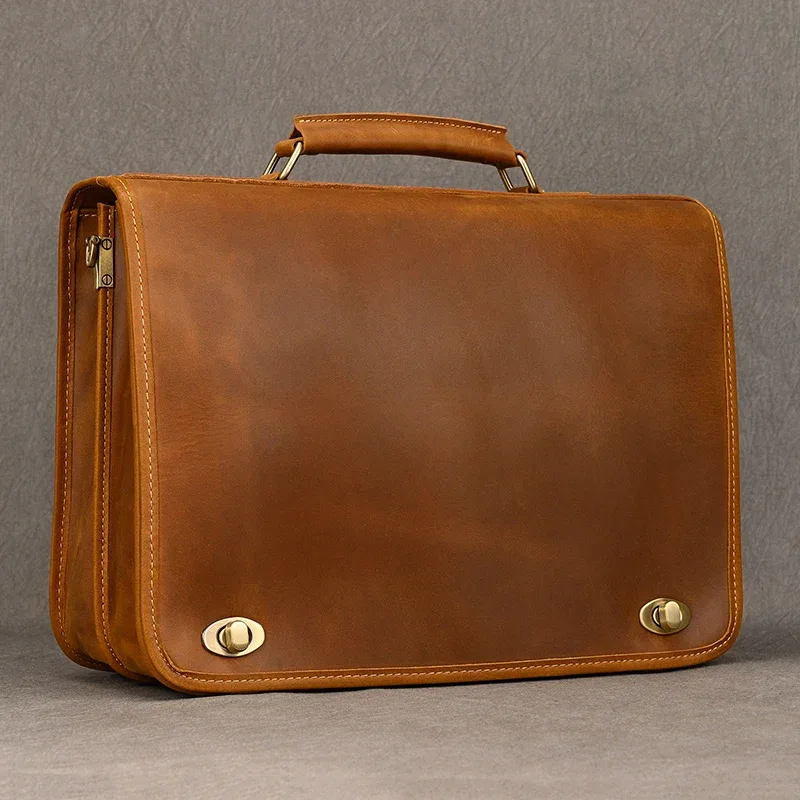 sac pour ordinateur portable en cuir véritable personnalisé pour hommes, étui à bombes de voyage d'affaires, sac lancé, sacs en cuir pour le travail de bureau, sac fourre-tout