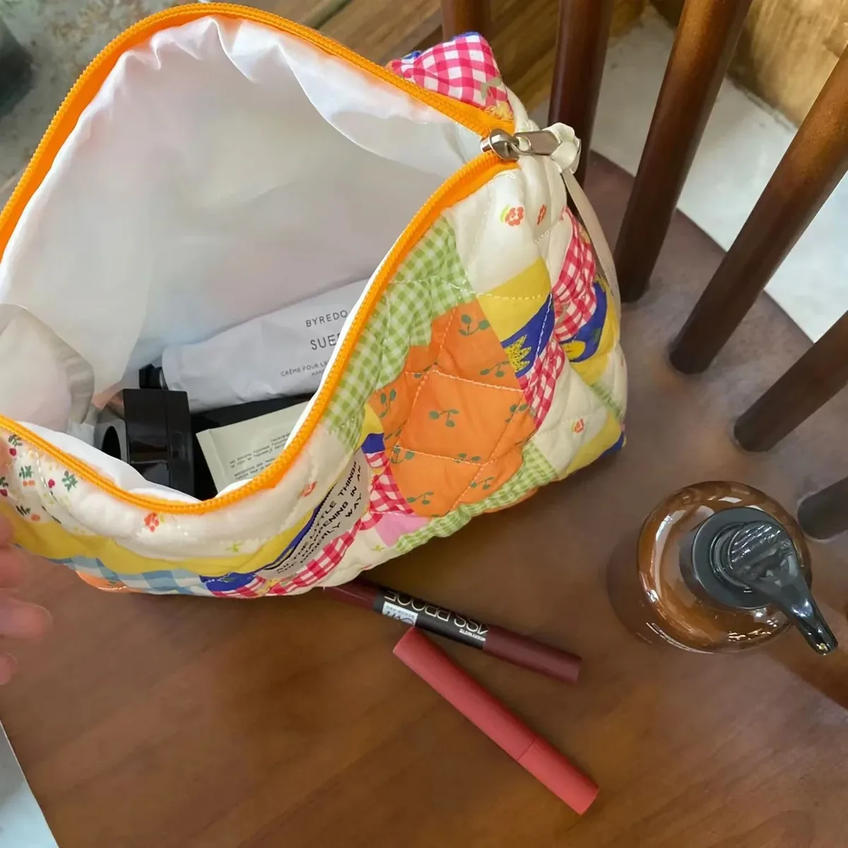 sacs à cosmétiques rétro à fleurs pour femmes, sac de rangement portable de voyage de grande capacité, trousse de maquillage à carreaux floraux pour filles