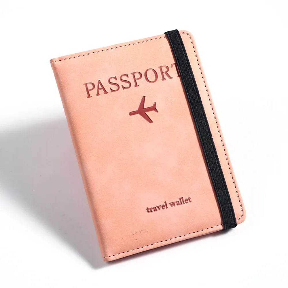 porte-passeport rfid personnalisé en pu pour homme, 2 styles d'enveloppes, motif avion imprimé, portefeuille de passeport antivol, minimaliste