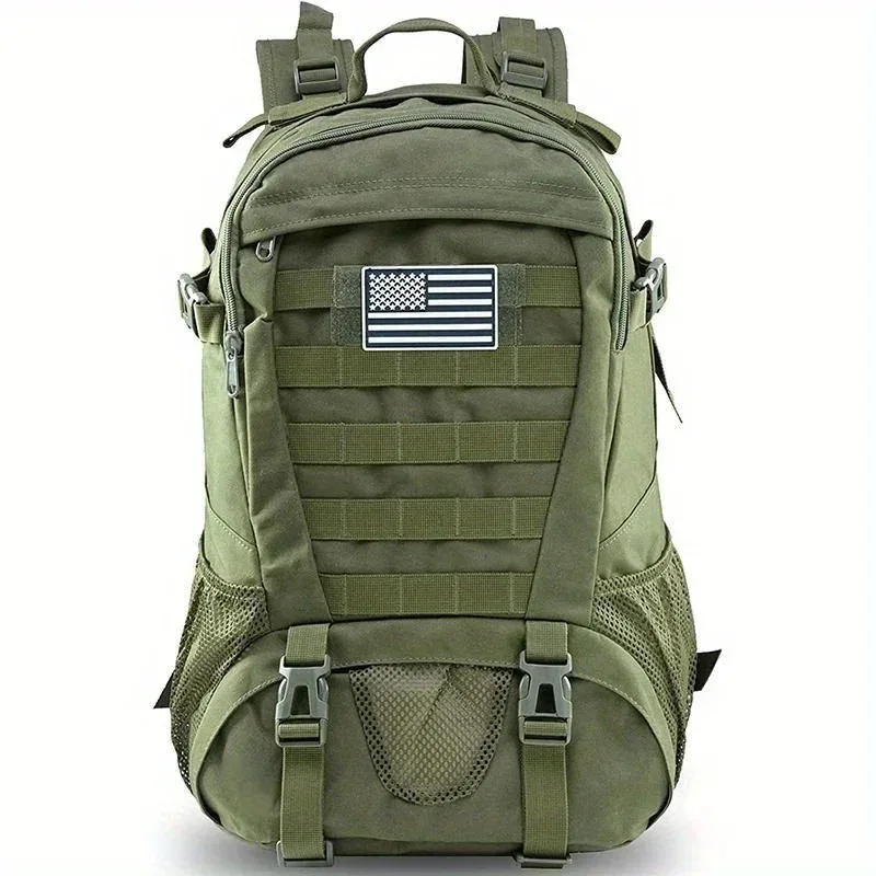sac dos nylon béige tache camouflage pochette avant zippée banderole américaine voyage plein air randonnée camping chasse escalade