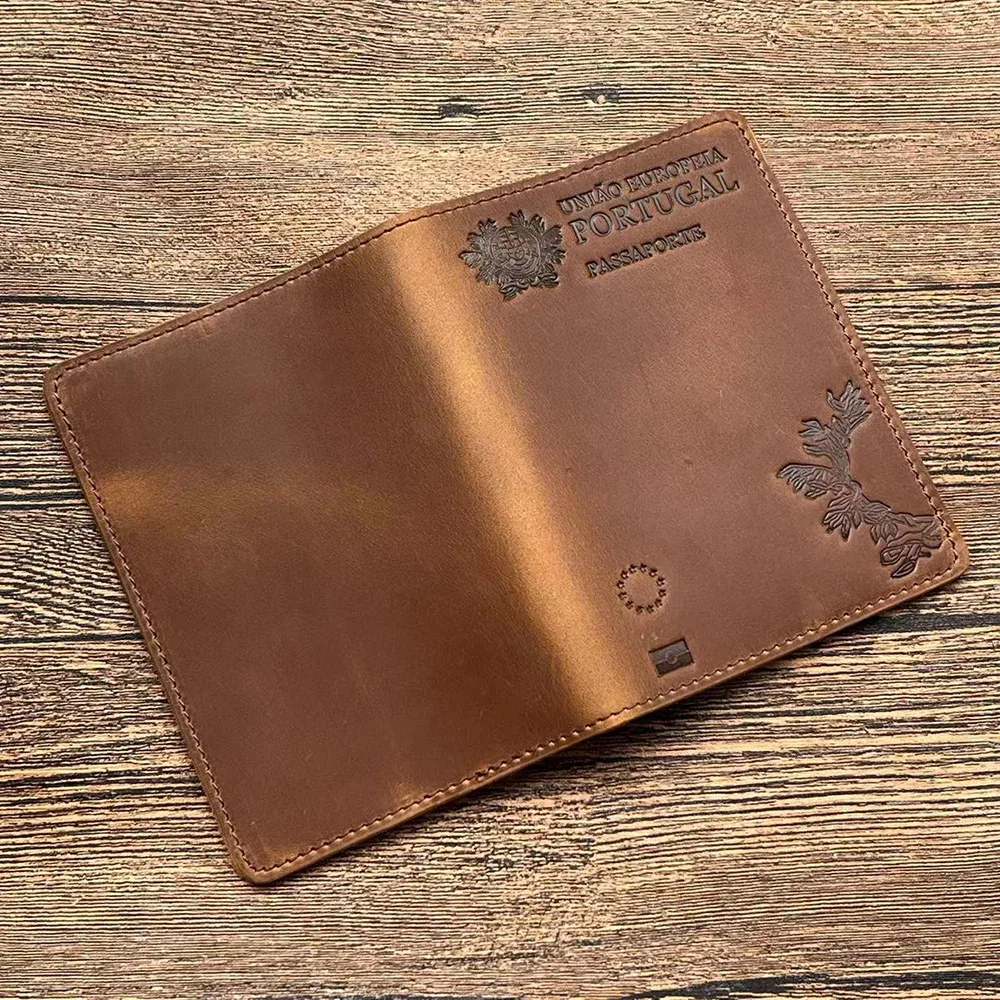 couverture de passeport unisexe en cuir véritable, porte-passeport portugais rétro vache, étui de protection, portefeuille de voyage