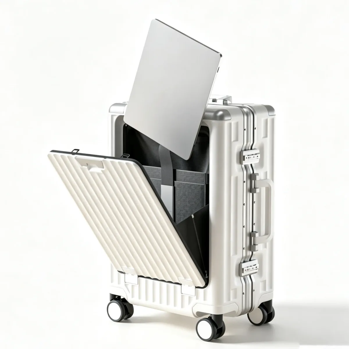 valise à ouverture frontale 20/24/26 pouces, coque rigide en pc, bagage à roulettes pour homme avec cadre en aluminium, serrure tsa, port de charge