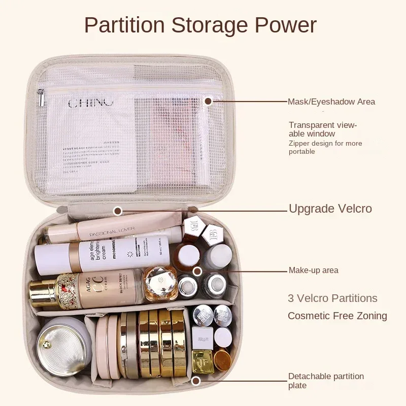 nouvelle trousse de maquillage pour femmes, sac de rangement portable, grande capacité, trousse de maquillage de luxe, organisateur de voyage, trousse de toilette essentielle.