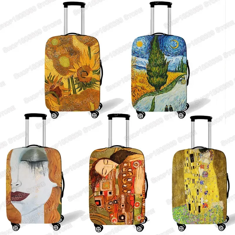 GustAbility-Juste de valise de voyage pour femme, peinture à l'huile Klimt, Van Gogh, nuit étoilée, housses avec housse anti-poussière élastique