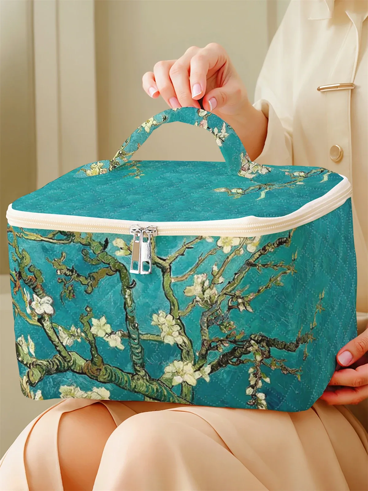 1 pièce, cosmétiques de voyage portables avec motifs floraux, sac de rangement de voyage de grande capacité, trousse de maquillage mignonne et élégante
