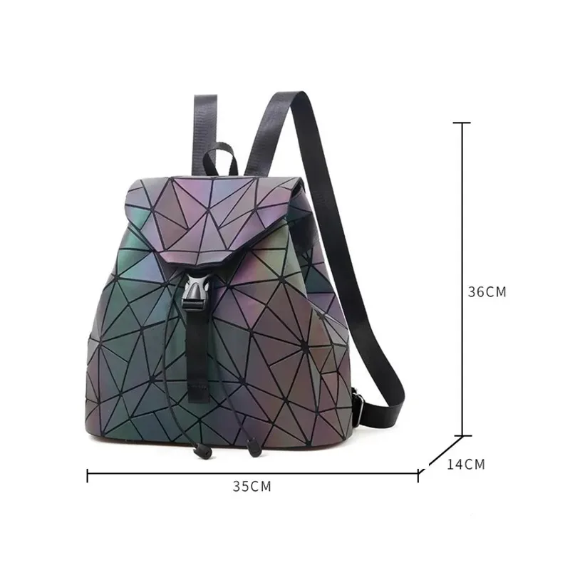 sac à dos lumineux tendance pour femmes, sac à dos pliable à cordon de serrage, sac à dos à paillettes triangulaires avec bande réfléchissante, sac pour étudiantes