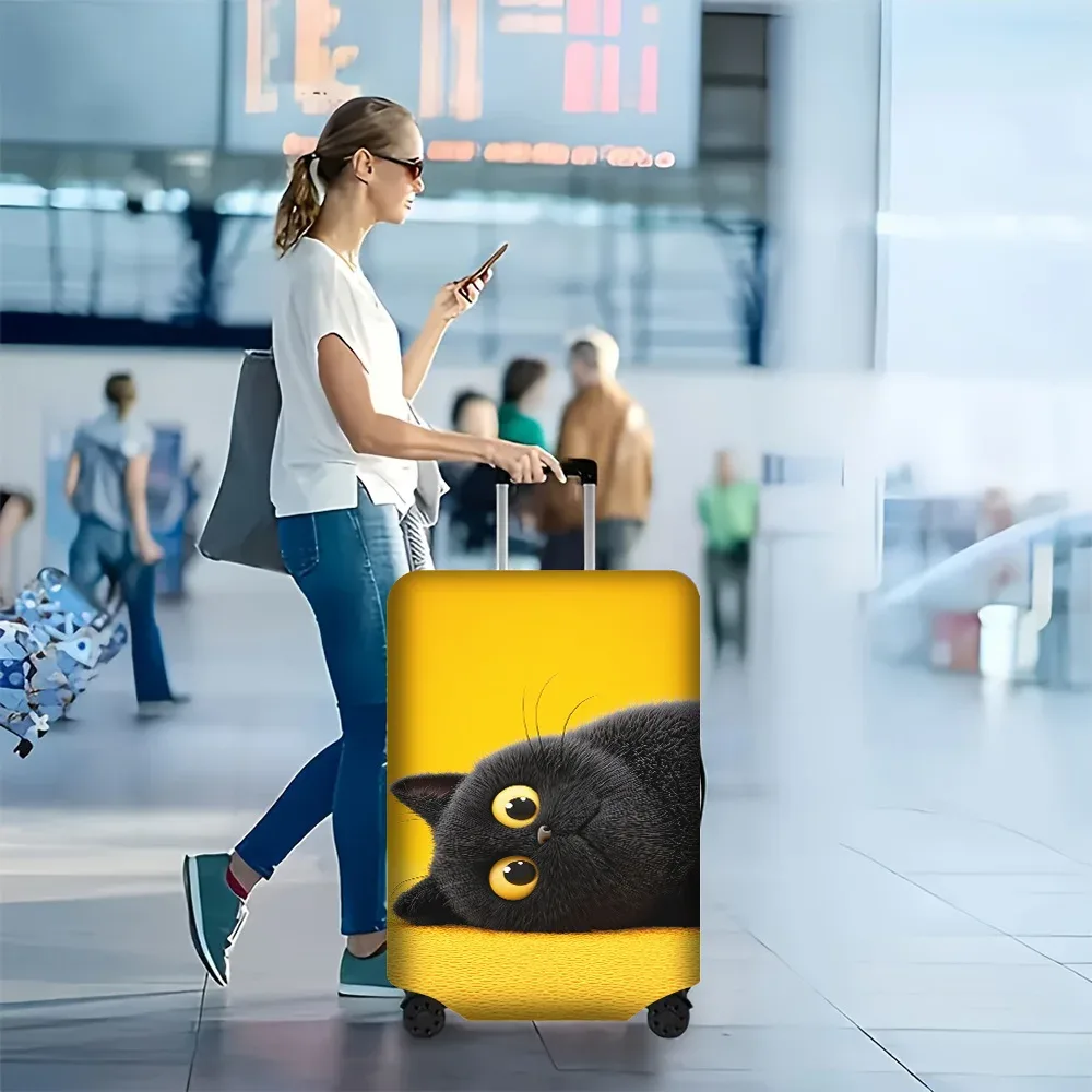 1 housse de bagage à imprimé chat noir en fourrure pour bagages de 18 à 32 pouces ; accessoires de voyage anti-poussière et élastiques pour une protection efficace