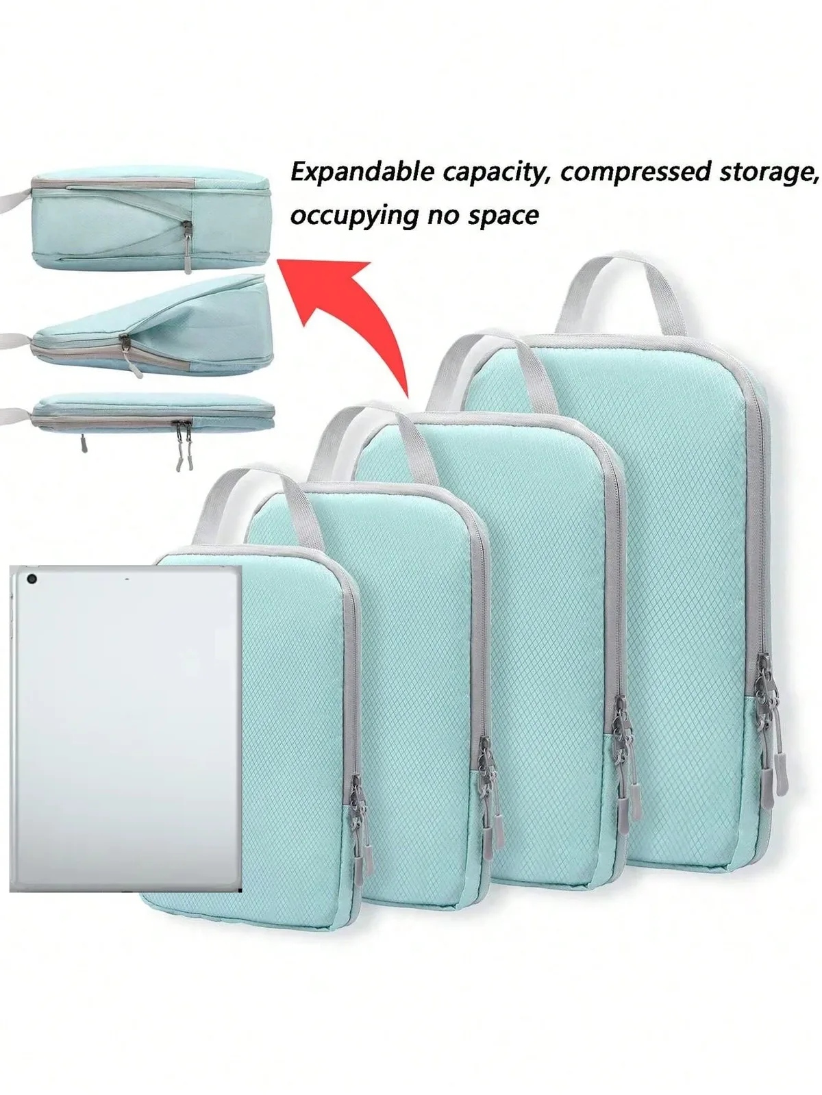 organisateur voyage polyester beige compartiments chaussures compression dépliage économie espaces pliage sac déplacement usage six pièces