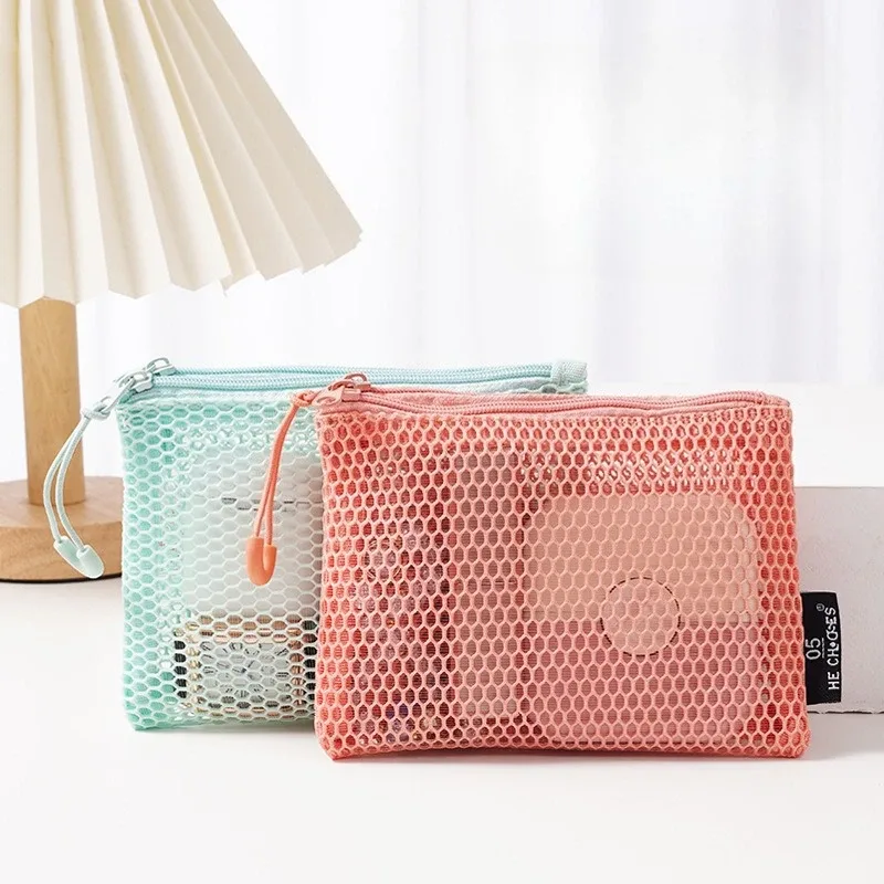 sacs à cosmétiques transparents en maille, petit sac de maquillage transparent et mignon, étui de rangement de toilette de voyage portable, pochette de rangement de rouge à lèvres