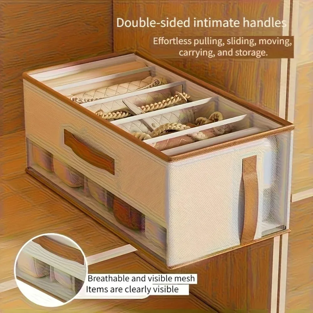 organisateur de sac à main transparent pour placard, boîte de rangement anti-poussière avec séparateurs et poignées en cuir pu, gain de place, présentoir de boutique