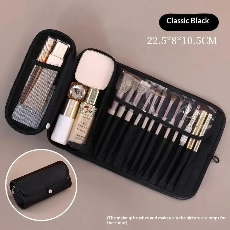 pochette cosmétique polyester rose pâle poches transparentes grande capacité design minimaliste rangement voyage femmes jeunes filles