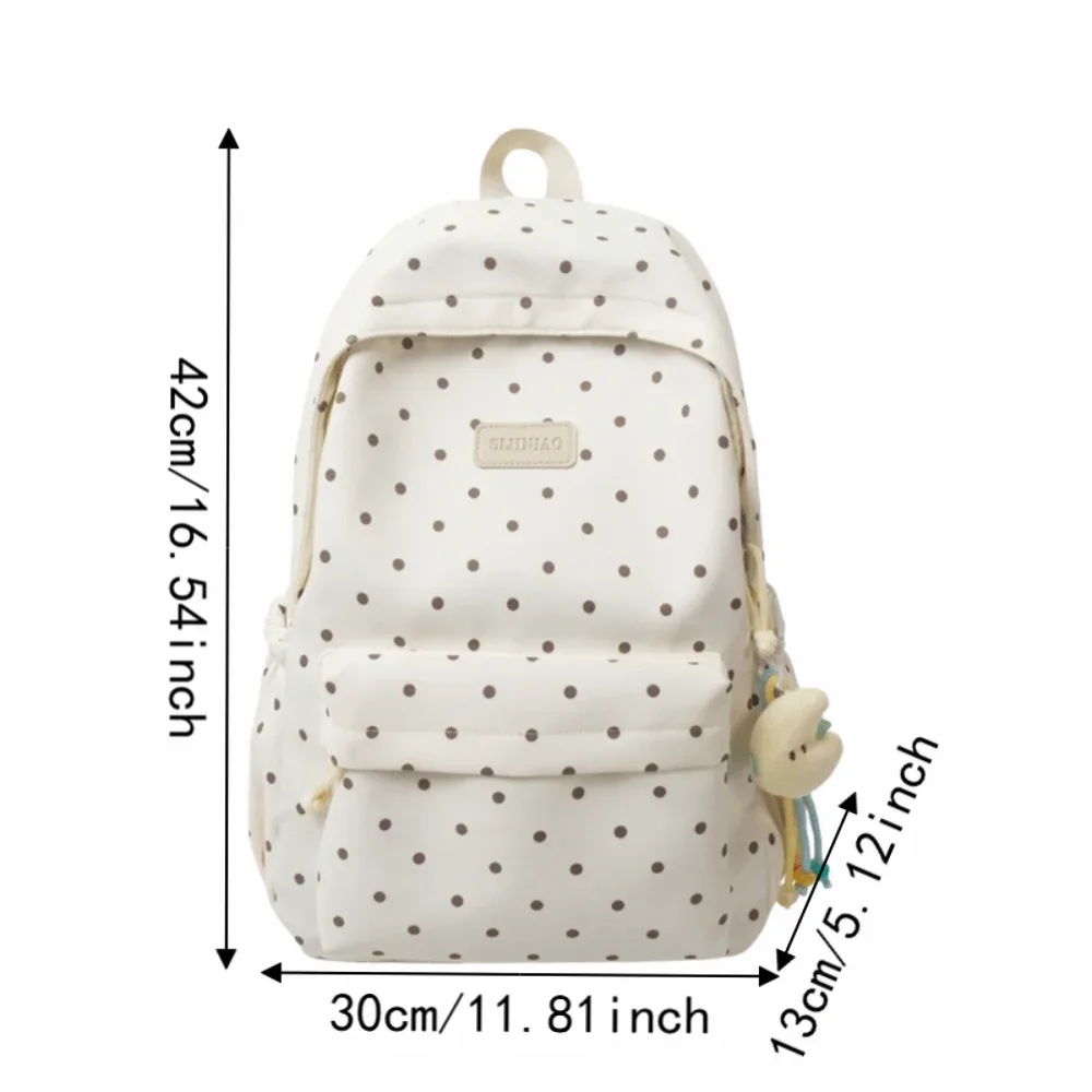 sac à dos à pois de style minimaliste, double épaule, grande capacité, mignon, léger, imperméable, pour l'école et l'ordinateur portable.