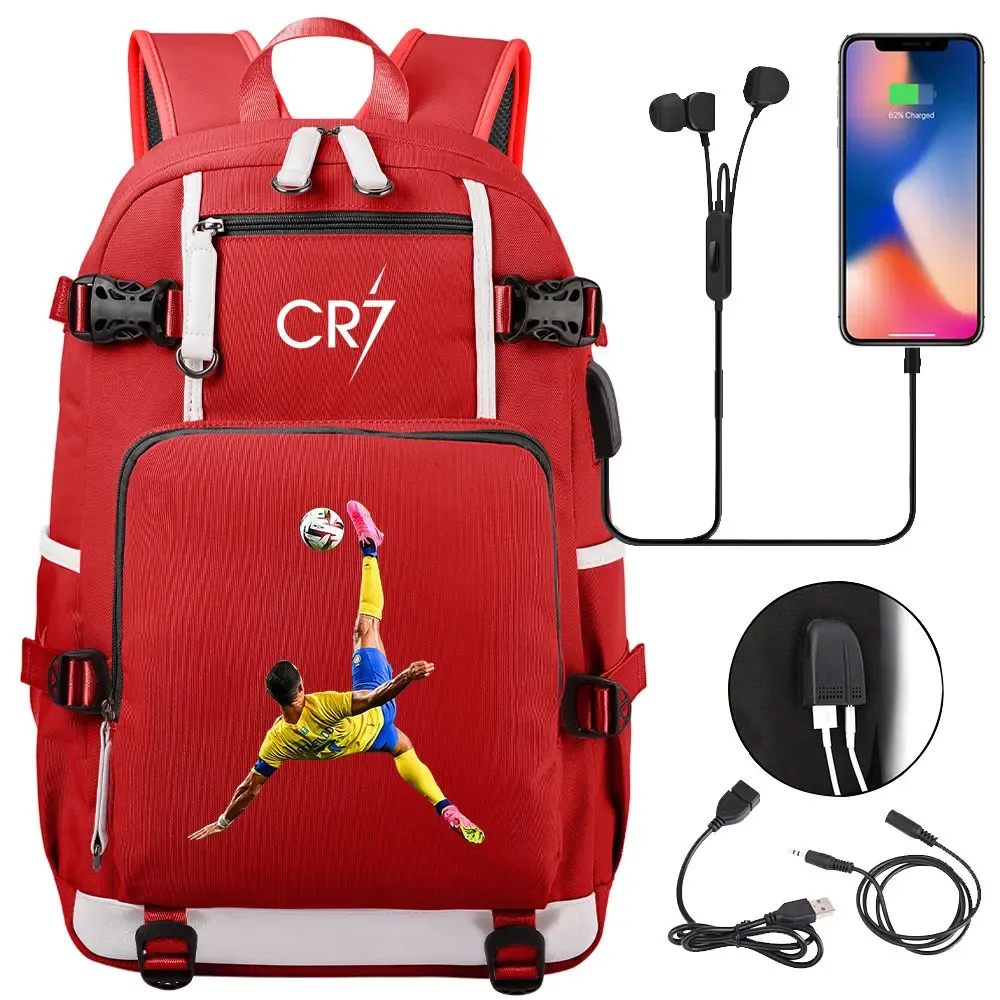 football star cr7 usb adolescents étudiant cartable femmes hommes ordinateur portable voyage sport sac à dos fille garçons enfants retour à l'école livre sacs