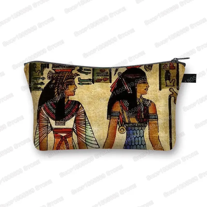 trousse de toilette à imprimé art égyptien pour femmes, trousse de maquillage, sac de toilette, petit sac à main, porte-rouge à lèvres