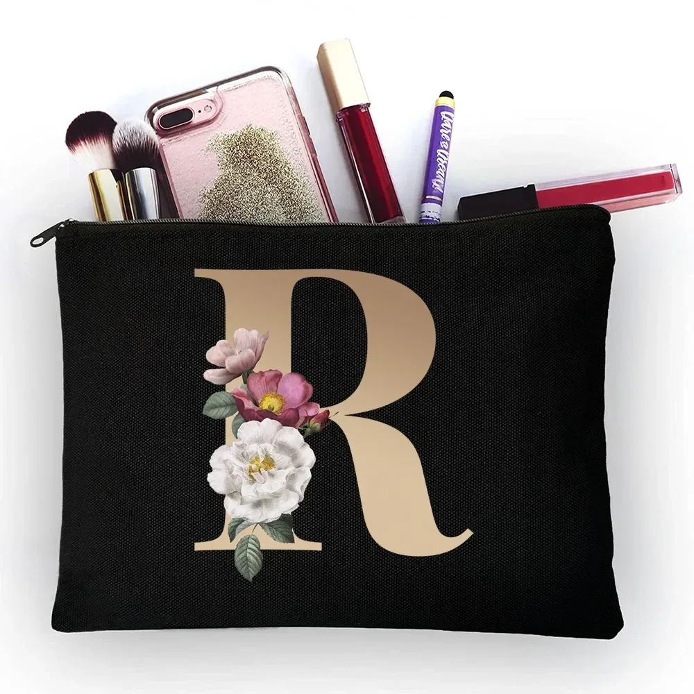trousse de maquillage pour filles, sac de rangement classique à motif de lettres dorées, pochettes pour sacs de voyage, pochette à cosmétiques pour femmes