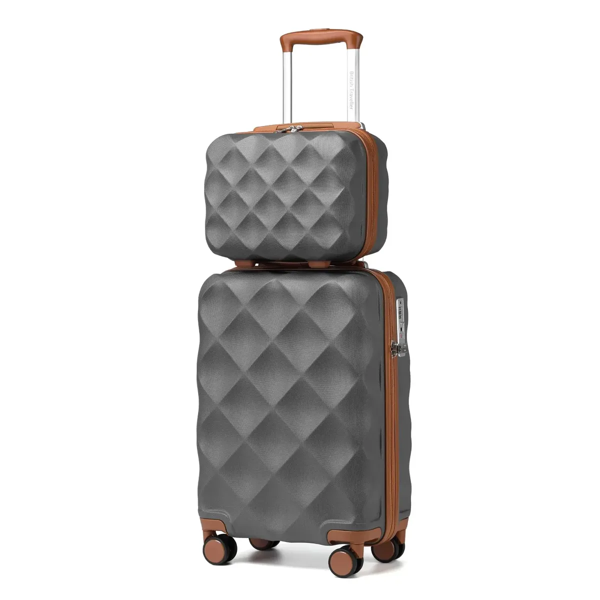 ensemble de bagages 2 pièces british traveler | mallette cabine avec serrure tsa et trousse de toilette | 4 doubles rouleaux | 31 + 54 cm