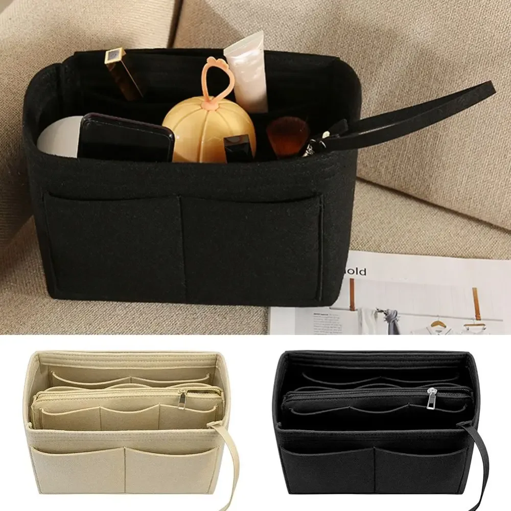 sac à main léger en feutre, organisateur de cosmétiques, conteneur de toilette, sacs de rangement, fermeture éclair, sac à main multi-poches, rangement de toilette