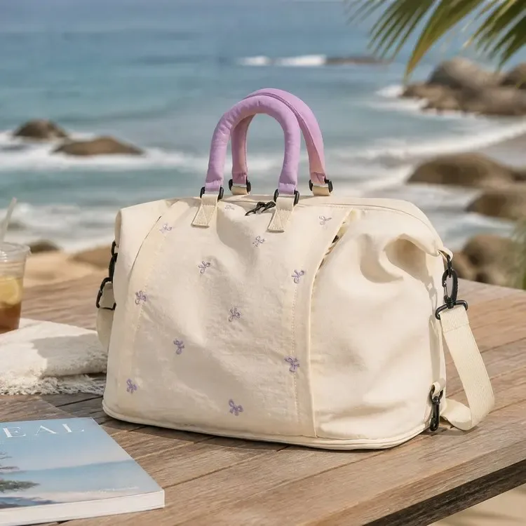 sac de voyage en toile pour femme avec broderie papillon, grande capacité, sac de week-end, sac de nuit avec poignée en corde