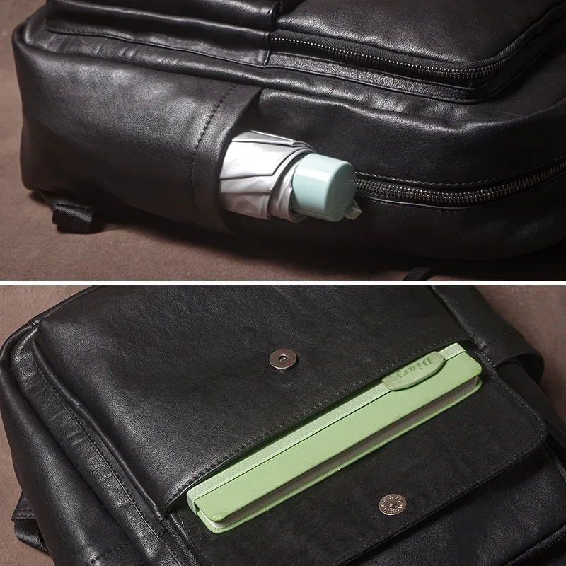 guro hommes décontracté en cuir véritable sac à dos peau de vache naturelle cartable à la mode de luxe sac de voyage d'affaires bureau 16 pouces pochette d'ordinateur