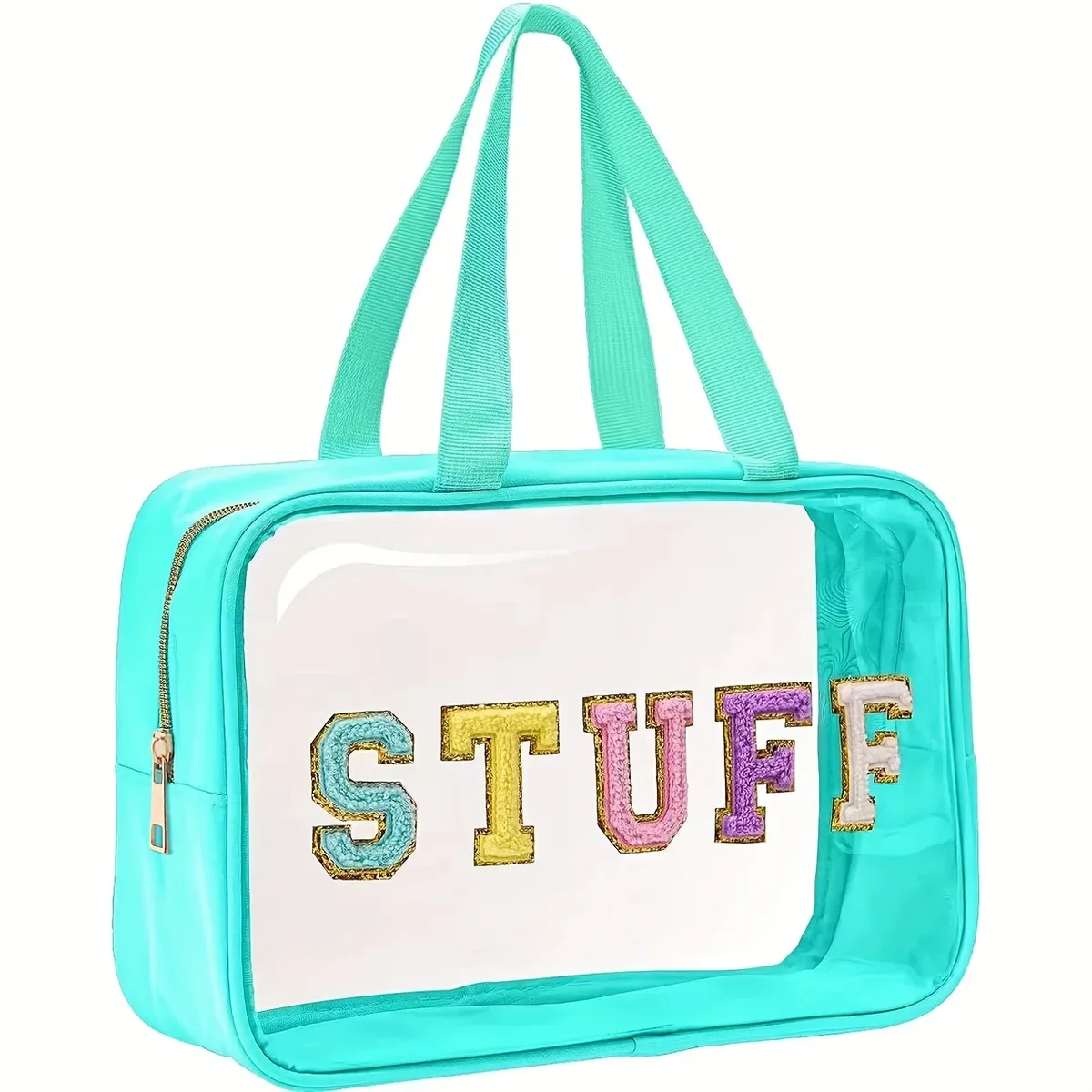 sacs de rangement de toilette, organisateurs de cosmétiques de voyage de grande capacité, sacs à cosmétiques avec lettres en chenille, pochettes de maquillage transparentes