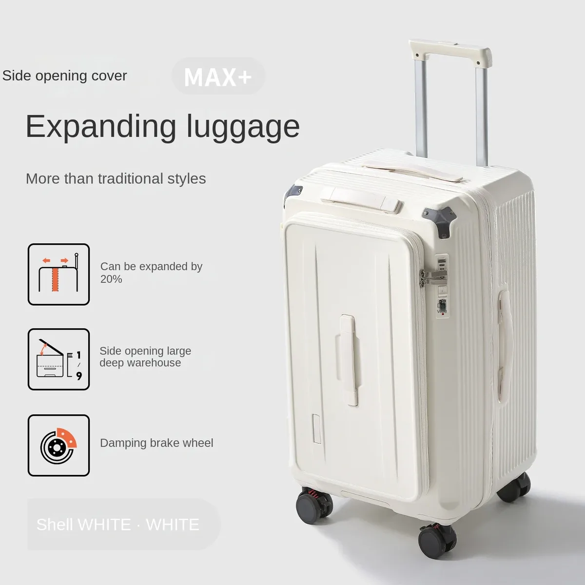 valise de voyage à ouverture latérale, 20 pouces, extensible, 20%, 24-28 pouces, grande capacité, valise de voyage, serrure à combinaison, boîtier de chariot