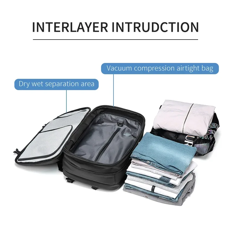 sac à dos de voyage pour hommes, sac à dos à compression sous vide pour ordinateur portable de 17 pouces, sac à dos d'affaires de grande capacité, sac à dos d'école, sac à dos de randonnée extensible