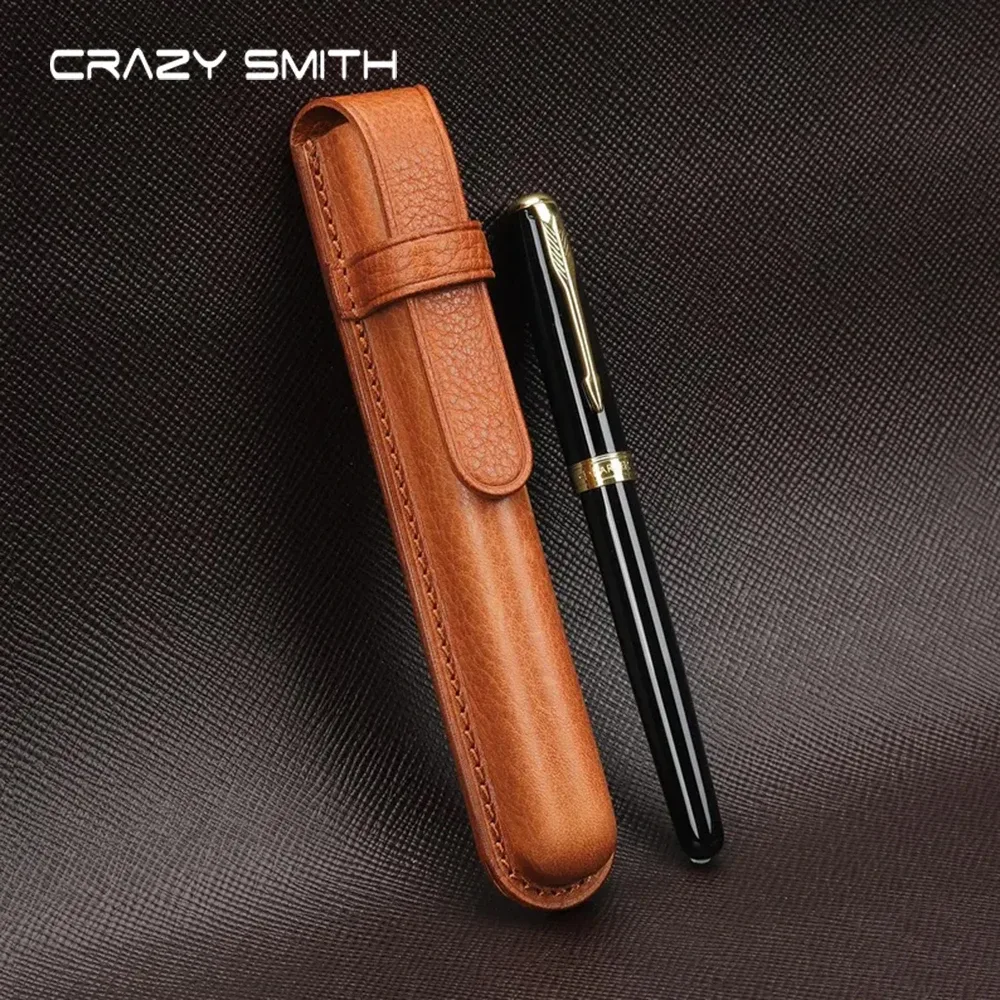 crazysmith étui à stylos en cuir fait main, porte-stylo, housse de protection, étui en cuir de vachette pour stylo-plume, accessoires pour stylos