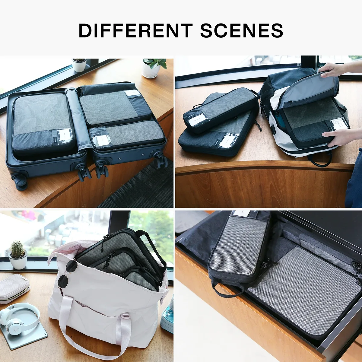 sac voyage polyester gris orange compression organisateur chemises poche transparent ventilation glissière portable week-end affaires vacances