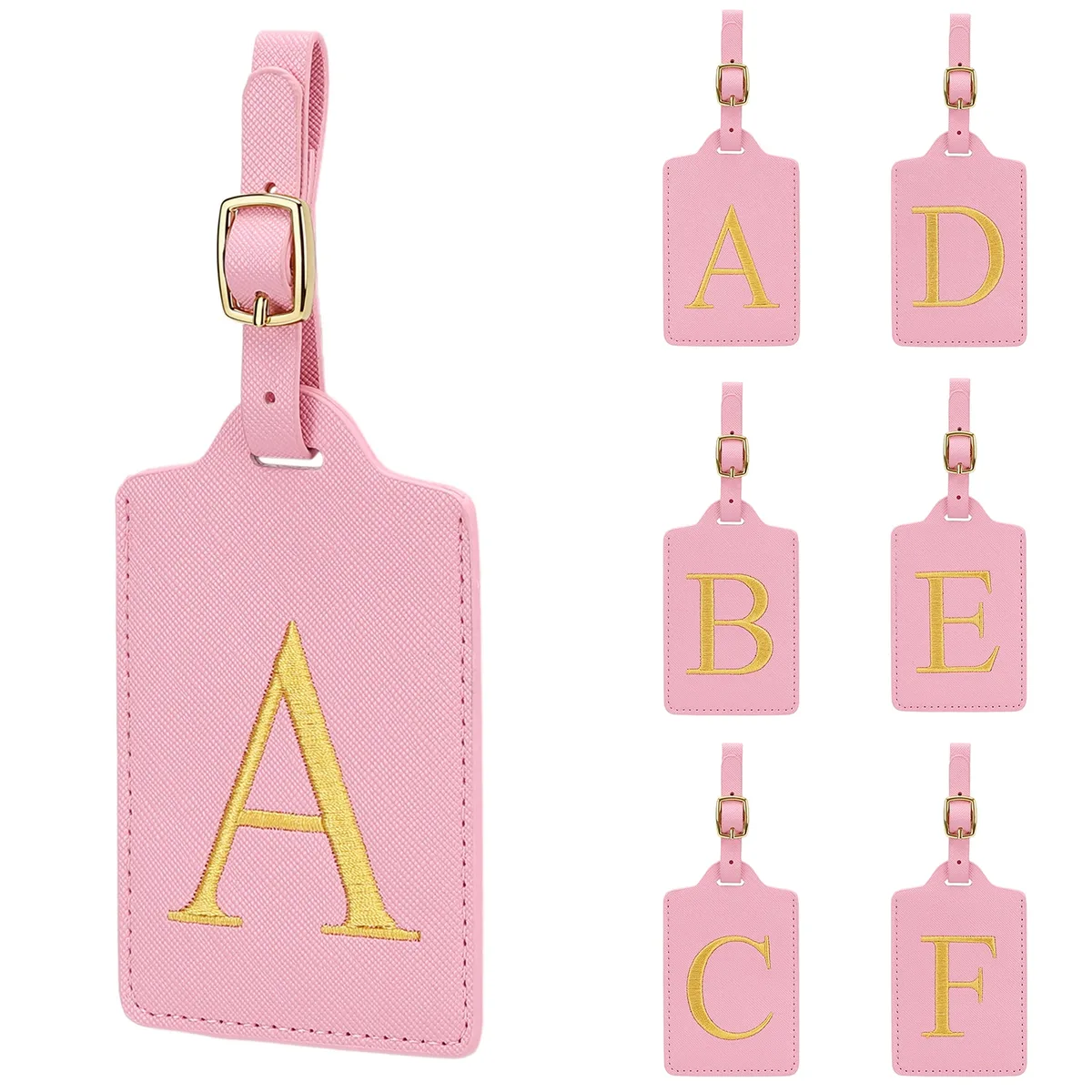 étiquettes de bagages miyin 26 lettres en cuir pu pour valises, protection de la vie privée, accessoires de voyage essentiels, rose