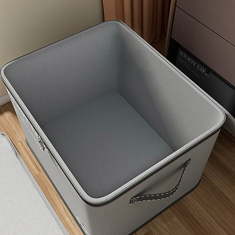 organiseur de placard robuste en tissu non tissé, pliable, avec poignées en similicuir, pour couvertures d'hiver et jouets, gris