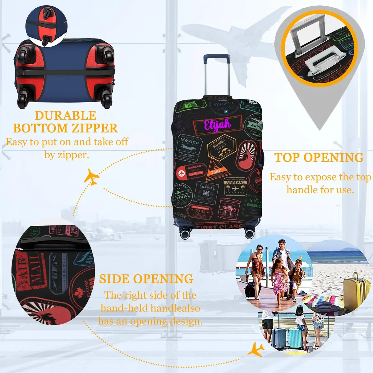 housse de bagage personnalisée 18-32 pouces, protection de valise personnalisée avec nom, photo, texte, housse de voyage élastique double face lavable