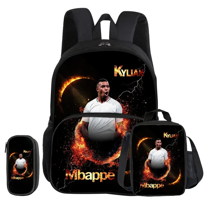 sac dos nylon noir motifs kylian mbappé dessins animés poche avant fermeture éclair bandoulière arquée capacité 20 35 litres petit sac assorti trousse crayons