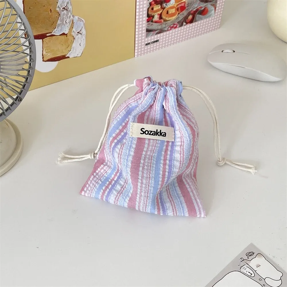 sac à cordon rayé mignon, organisateur de cosmétiques de voyage pour rouge à lèvres, porte-cartes, porte-monnaie