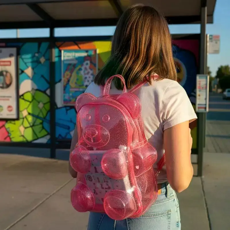 sac à dos transparent en pvc couleur bonbon, sac à bandoulière en forme d'ours, streetwear y2k, sac à bandoulière mignon pour filles, cadeaux d'anniversaire pour filles