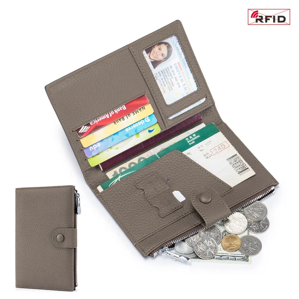 sac à passeport rfid ultra-fin en cuir véritable pour femme, portefeuille multifonctionnel, porte-billets, porte-documents, nouveau