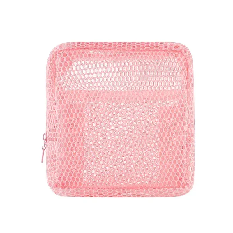 petit sac de maquillage en maille pour femmes, pochette carrée transparente et légère, organisateur de cosmétiques de voyage pour rouge à lèvres et étui à coussin