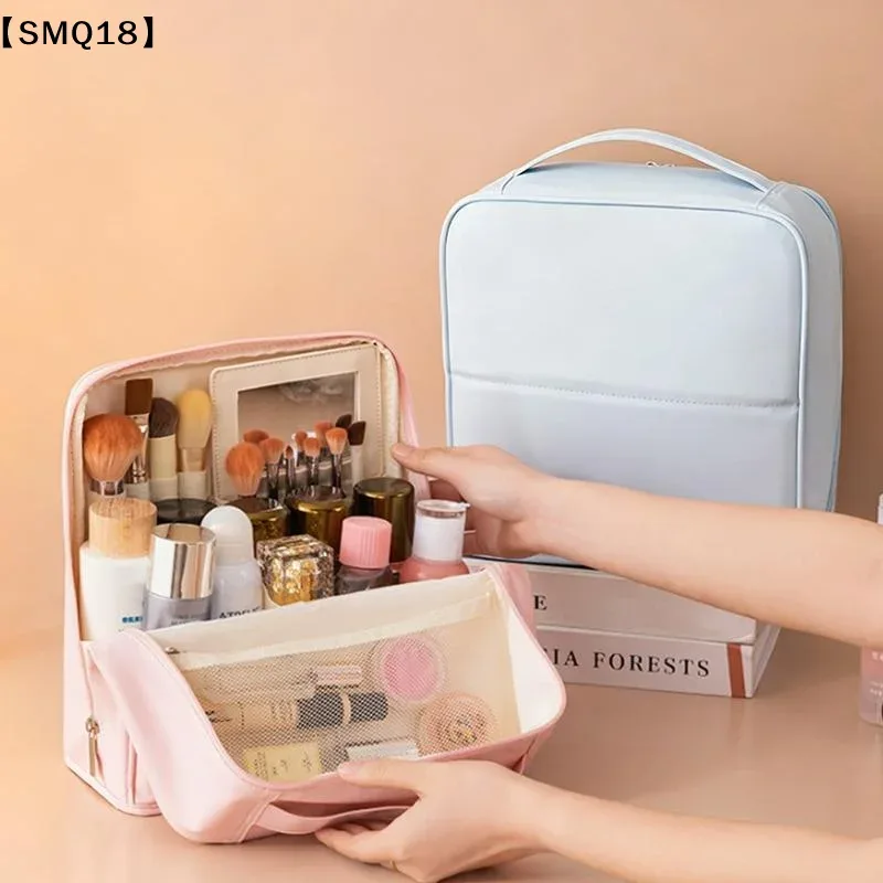 sac à cosmétiques imperméable de grande capacité avec miroir, organisateur de rangement de maquillage de voyage pour femmes【smq】