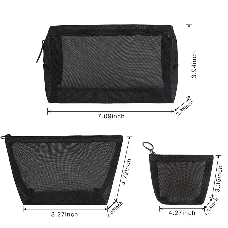 trousses de toilette en maille noire pour femmes, trousse de maquillage de voyage, petite et grande trousse, organisateur, étuis à cosmétiques, rangement d'articles de toilette, pochette à main