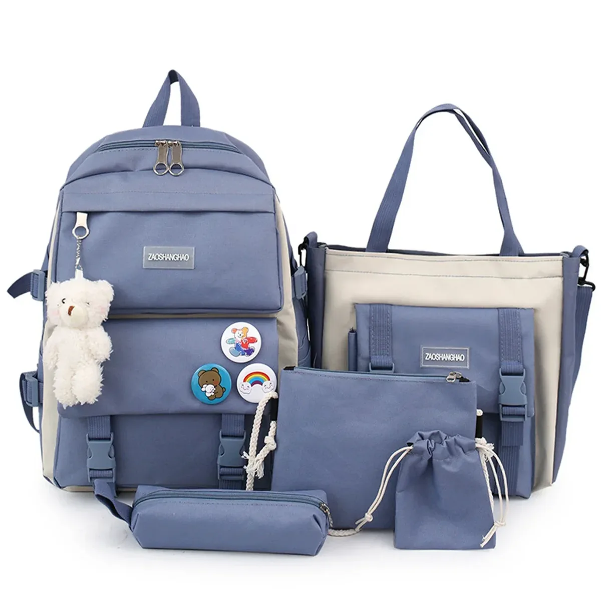 sac dos polyester violet clair gris blanc badgeurs mignons accessoires bricolage voyage école adolescente