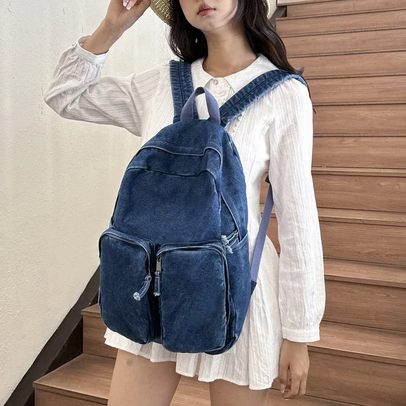 denim fermeture éclair décontracté mode sacs à dos solide grande capacité 2025 haute qualité sacs pour femmes polyvalent haute qualité sacs à dos