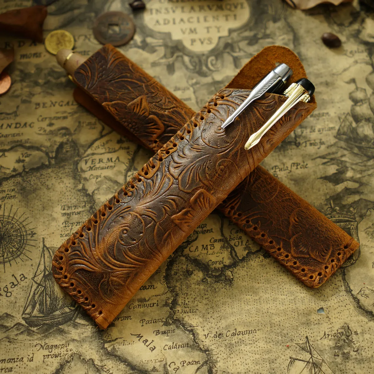 étui à stylos en cuir véritable fait main, cadeau créatif, style rétro simple et personnalisé, en cuir de vachette pleine fleur, housse de protection