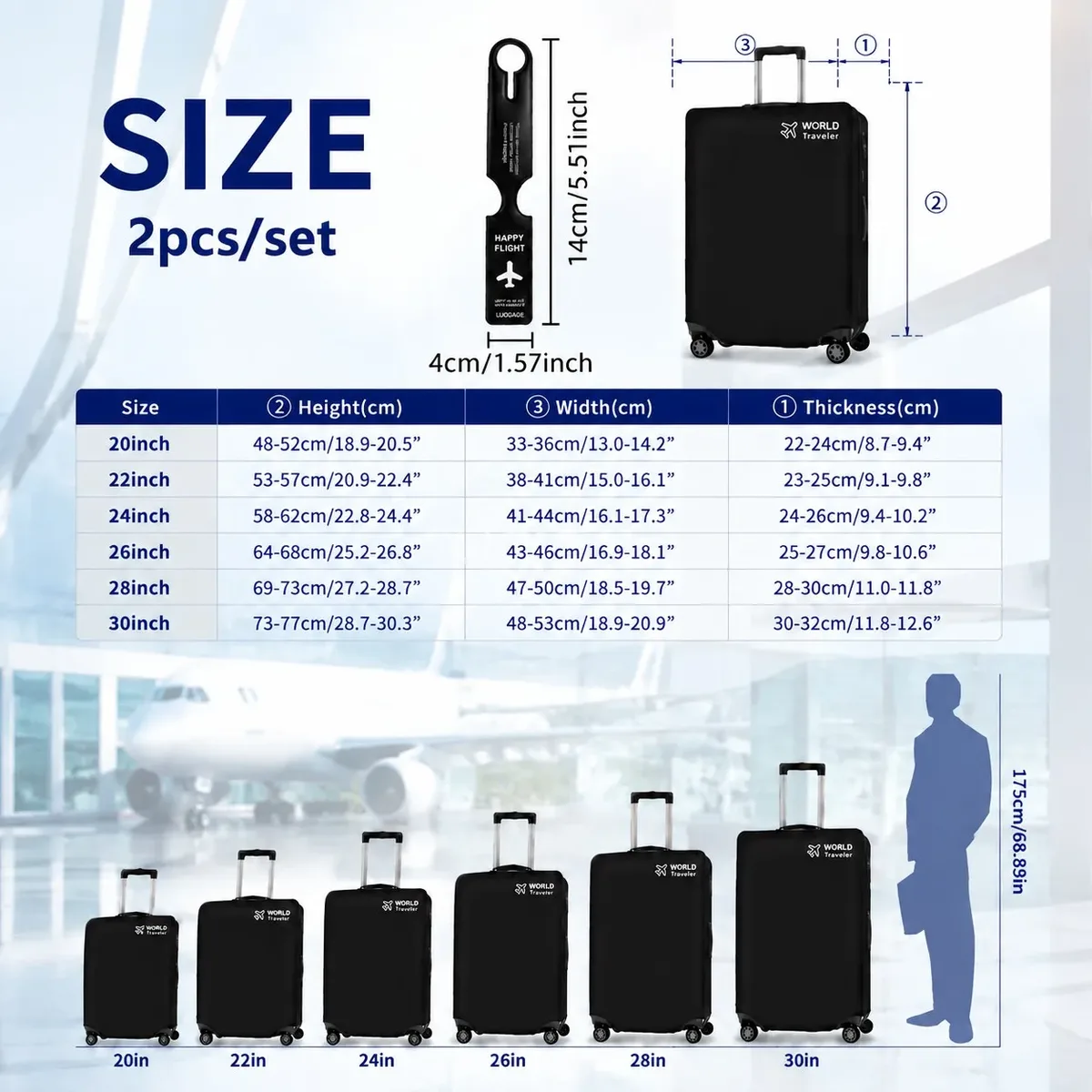 housse valise protection tissu non tissé noire logo avion étiquette bagage texte happy flight identification voyage