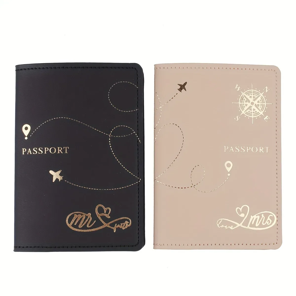 lot de 2 étuis de passeport en cuir pu mr & mrs, porte-cartes léger, accessoires de voyage, portefeuille, cadeau pour couples
