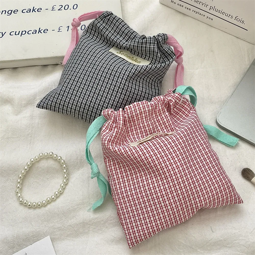 sac de rangement de proximité à carreaux pour femmes, cosmétiques, rouge à lèvres, poudres de stockage, sac de maquillage mignon, cadeau de noël, bonbons, bijoux, évaluation, nouveau