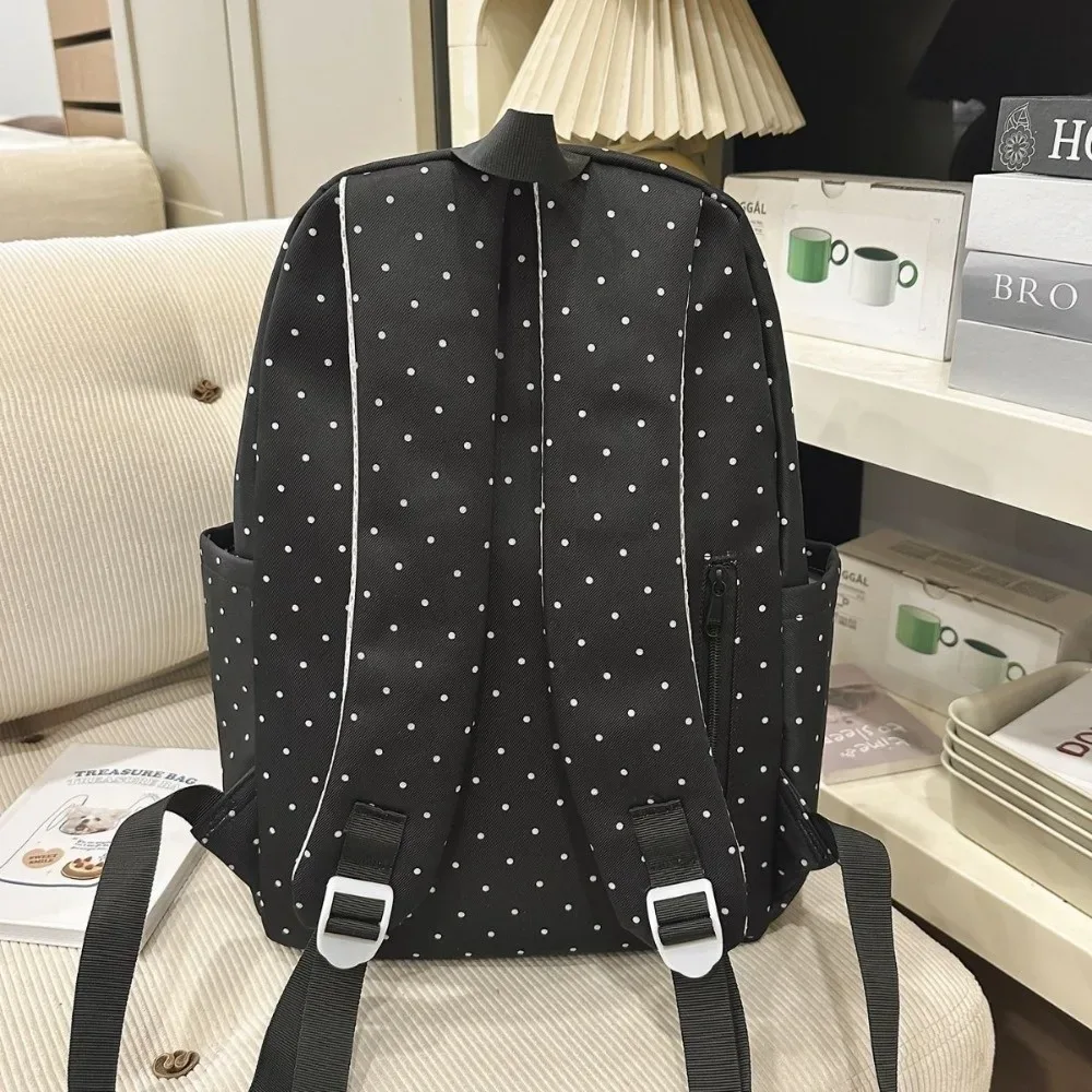 sac à dos en nylon à pois imprimé, color-block, mignon, grande capacité, style preppy, durable, motif touches de piano, pour l'école et les voyages
