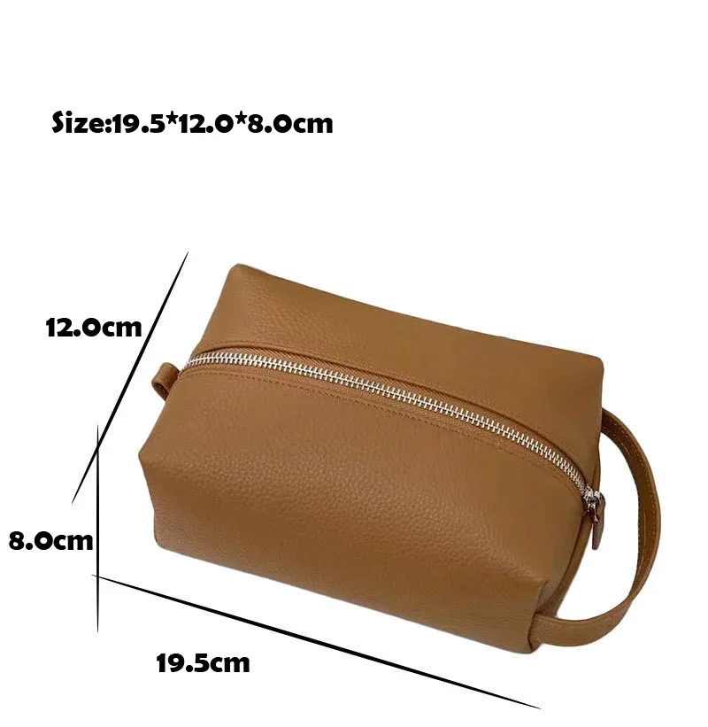 pochette de rangement de maquillage en cuir de vache à grain souple de haute qualité, sac à cosmétiques de sport portable pour poignée de voyage, sac de lavage