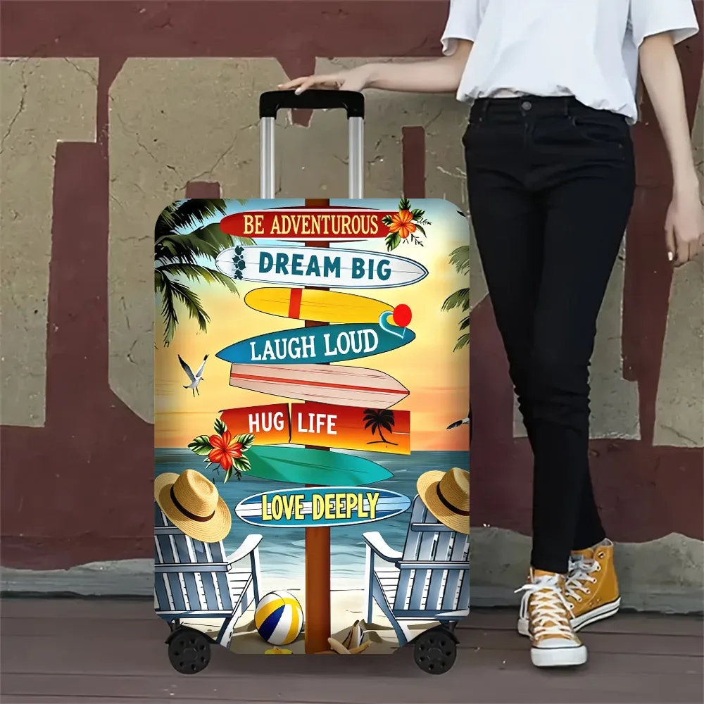 housse valise polyester motif plage soleil palmiers chaises longues surf messages positifs voyage protection