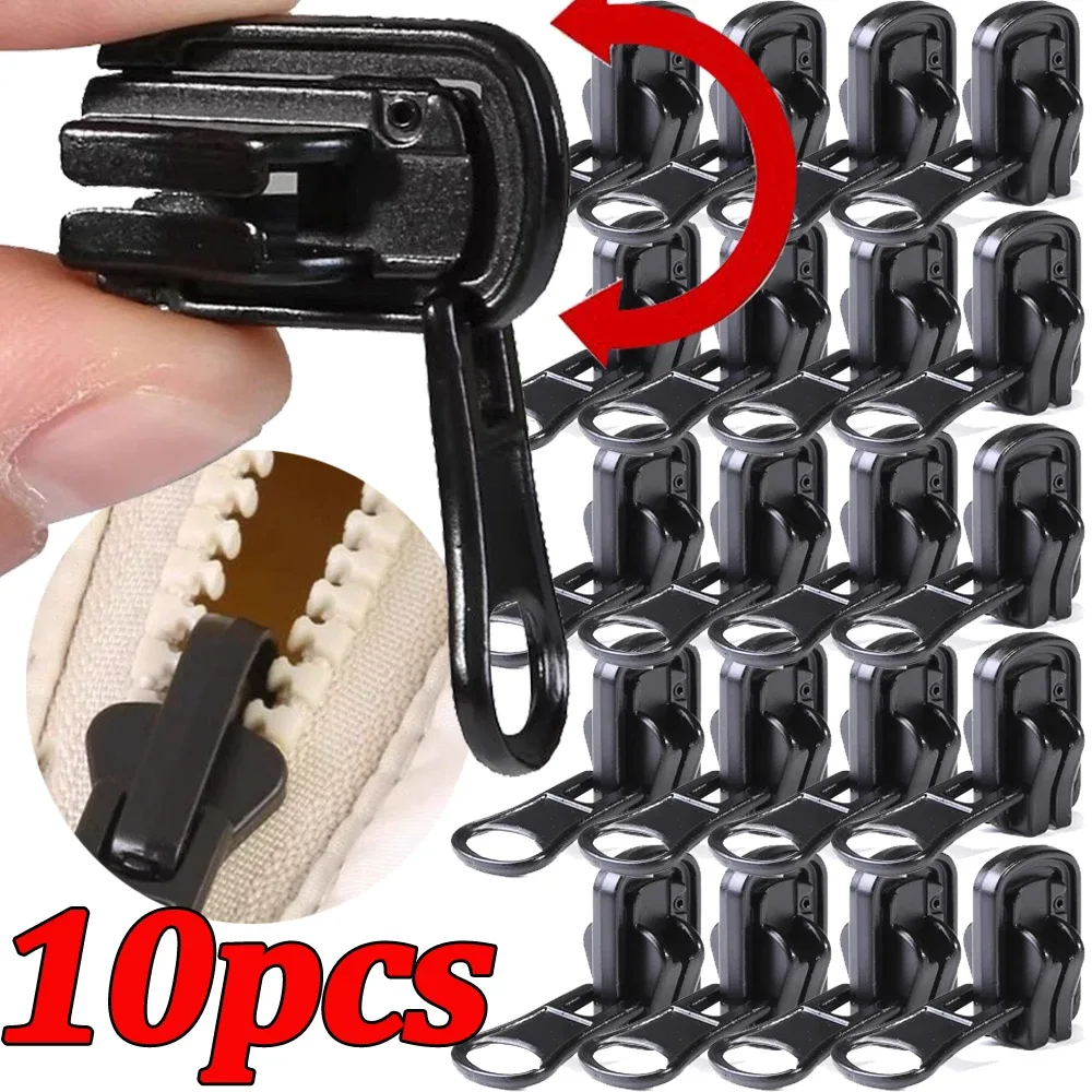 2-10 pièces fermetures à glissière rotatives double face veste robe sac bagages têtes de fermeture à glissière en métal kit de réparation fermeture éclair de remplacement de traction noire